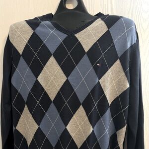 Vintage Tommy Hilfiger Mens V-neck Pullover Sweater Long Sleeve Size L